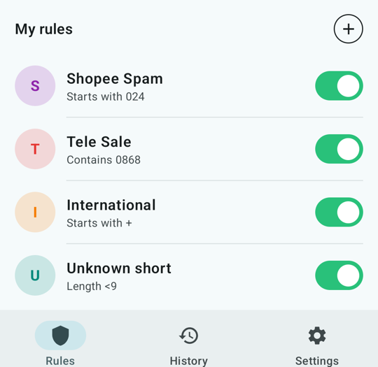 CallStopper rule list screen